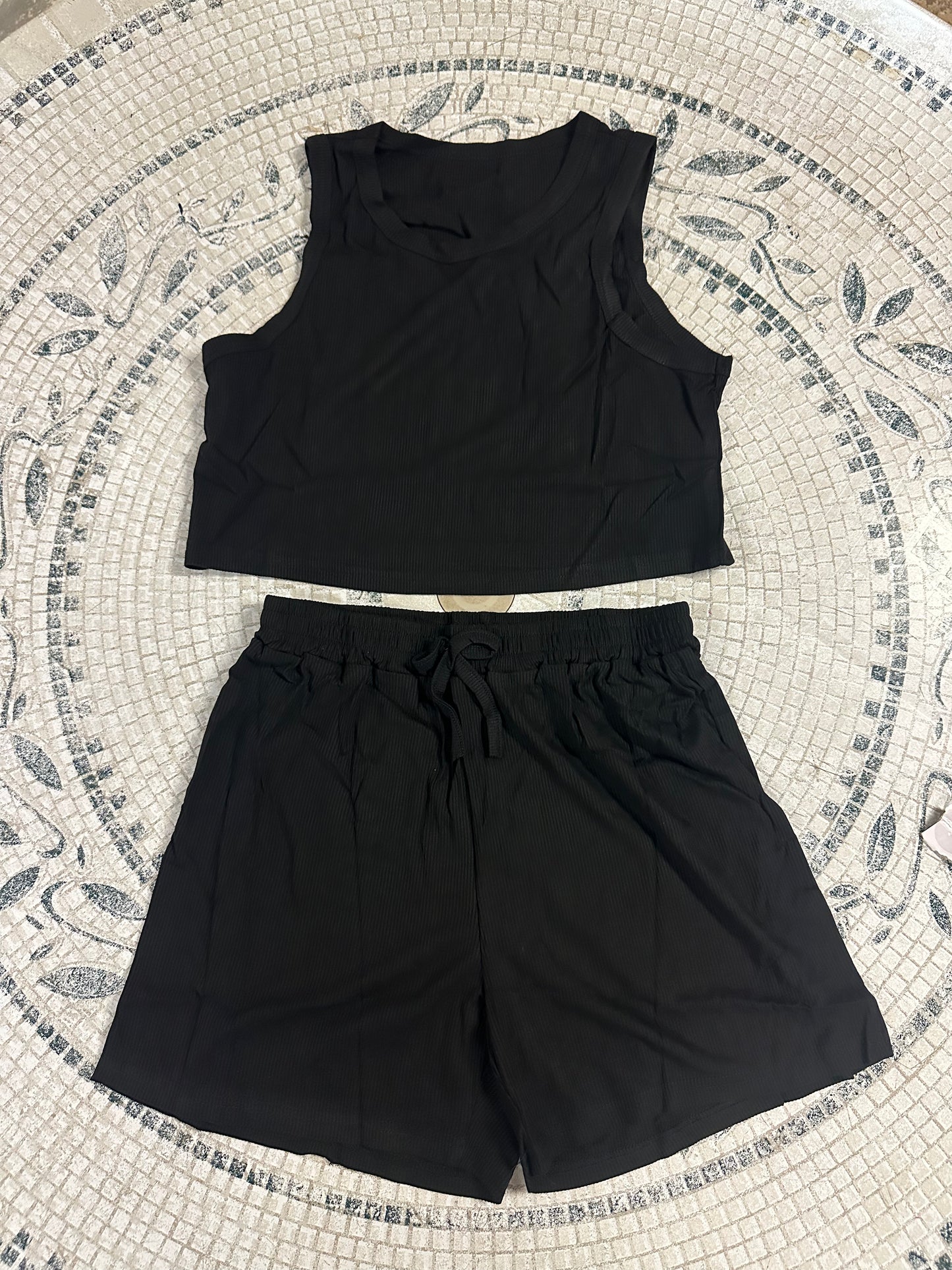 NEW 13-14Y Tween Girls Stretchy Rib Knit Outfit, Rayon Tank & Shorts Set, Casual Lounge Playwear