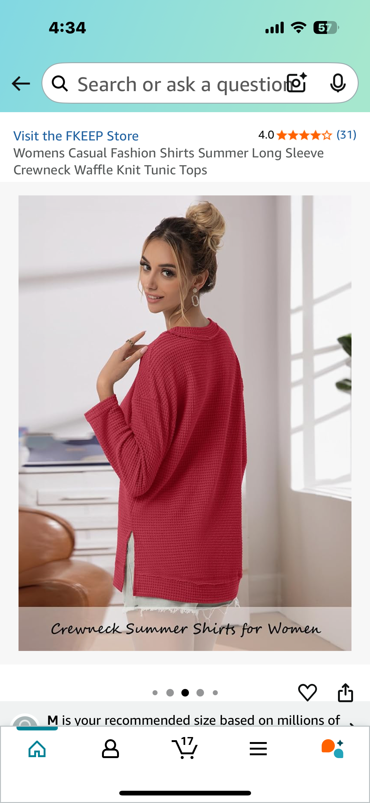 Womens Casual Fashion Shirts Summer Long Sleeve Crewneck Waffle Knit Tunic Tops (Size Medium)