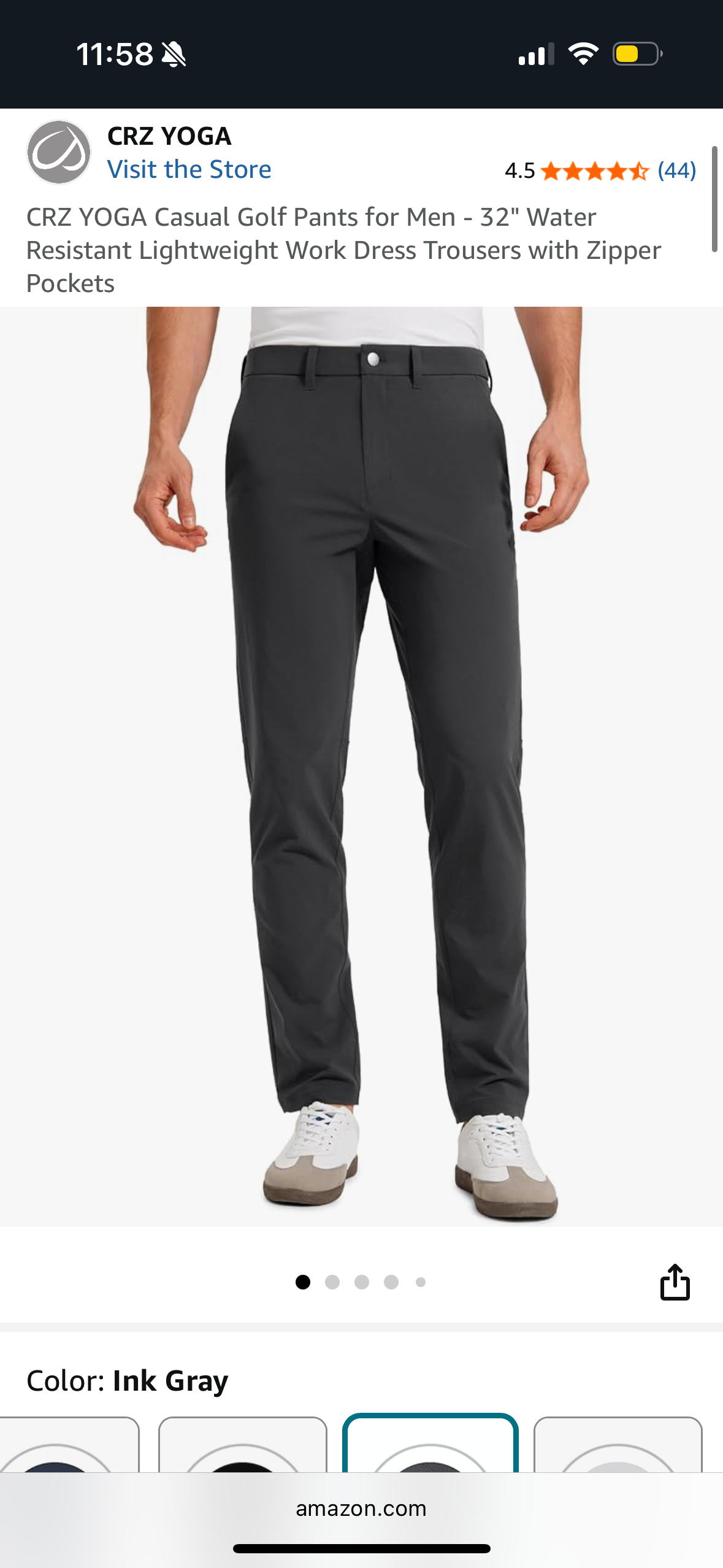 CRZ YOGA Casual Golf Pants for Men - Water Resistant Lightweight Work Dress Trousers with Zipper Pockets (Size 34W)