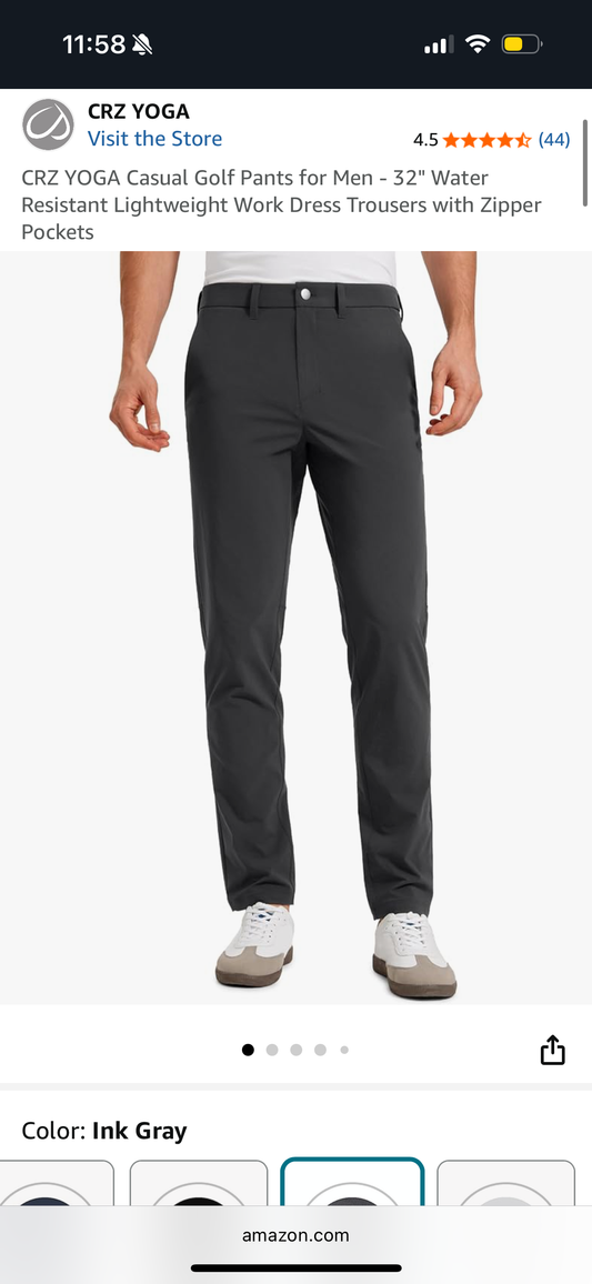 CRZ YOGA Casual Golf Pants for Men - Water Resistant Lightweight Work Dress Trousers with Zipper Pockets (Size 34W)