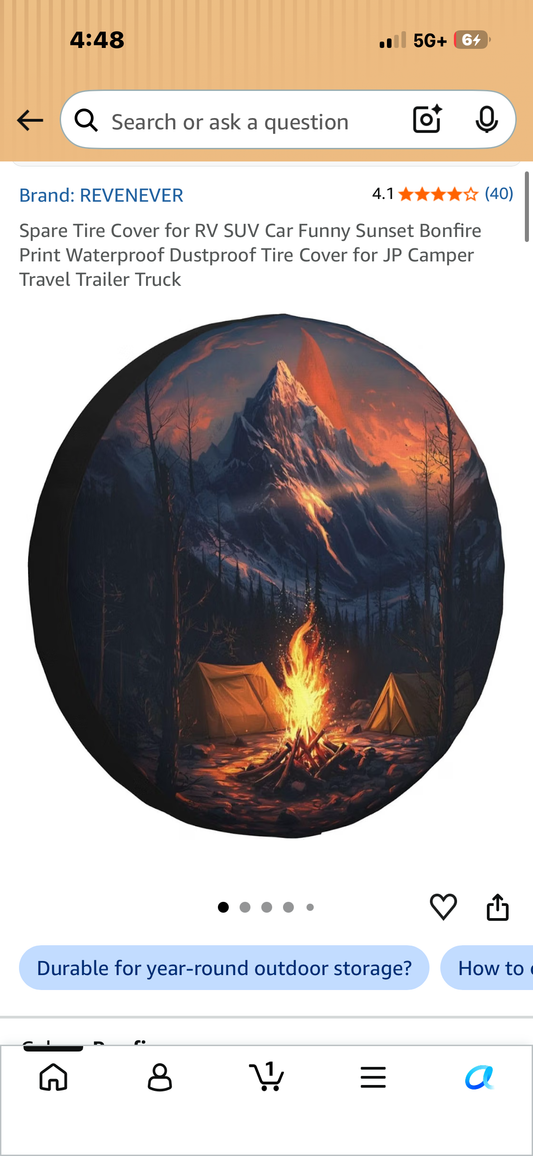 Spare Tire Cover for RV SUV Car Funny Sunset Bonfire Print Waterproof Dustproof Tire Cover for JP Camper Travel Trailer Truck (18” Tire Cover)