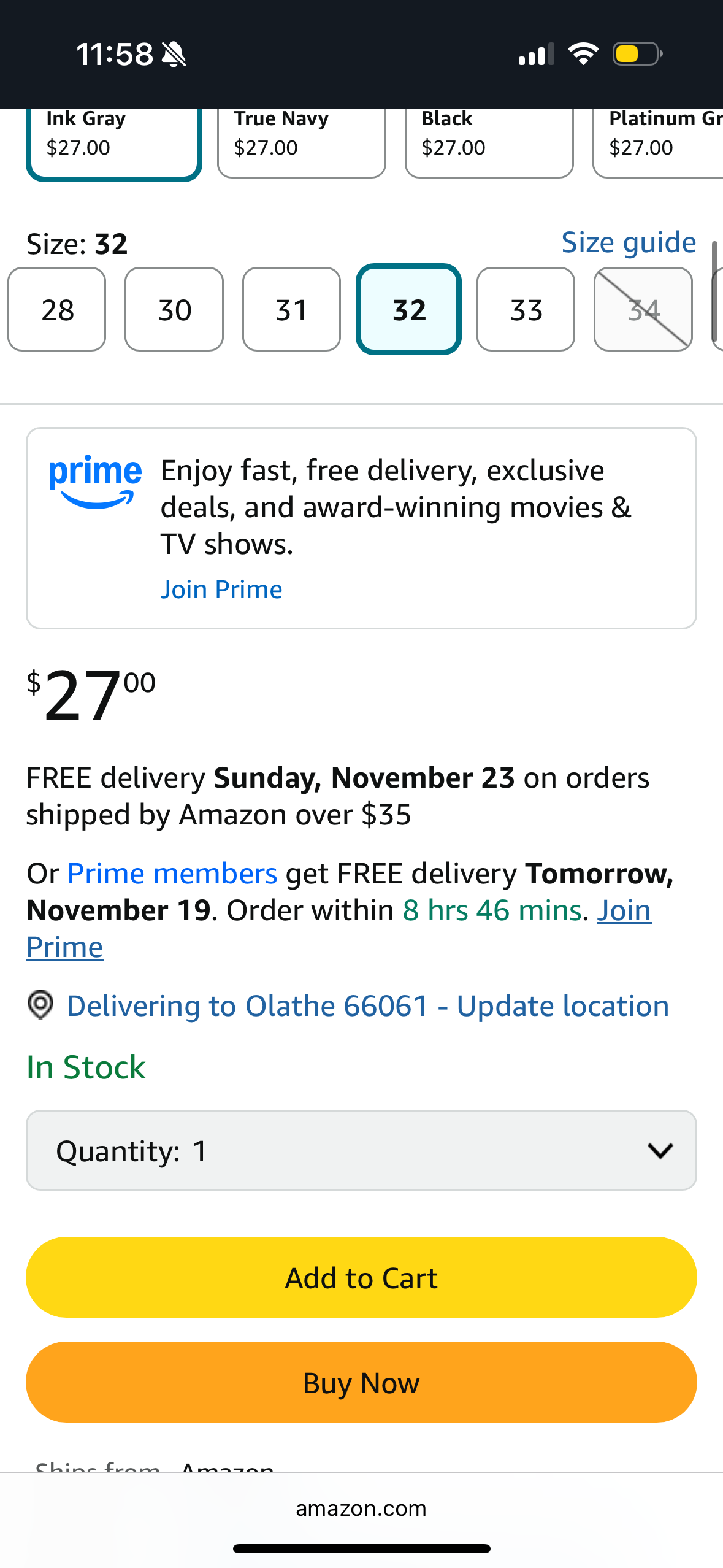 CRZ YOGA Casual Golf Pants for Men - Water Resistant Lightweight Work Dress Trousers with Zipper Pockets (Size 34W)