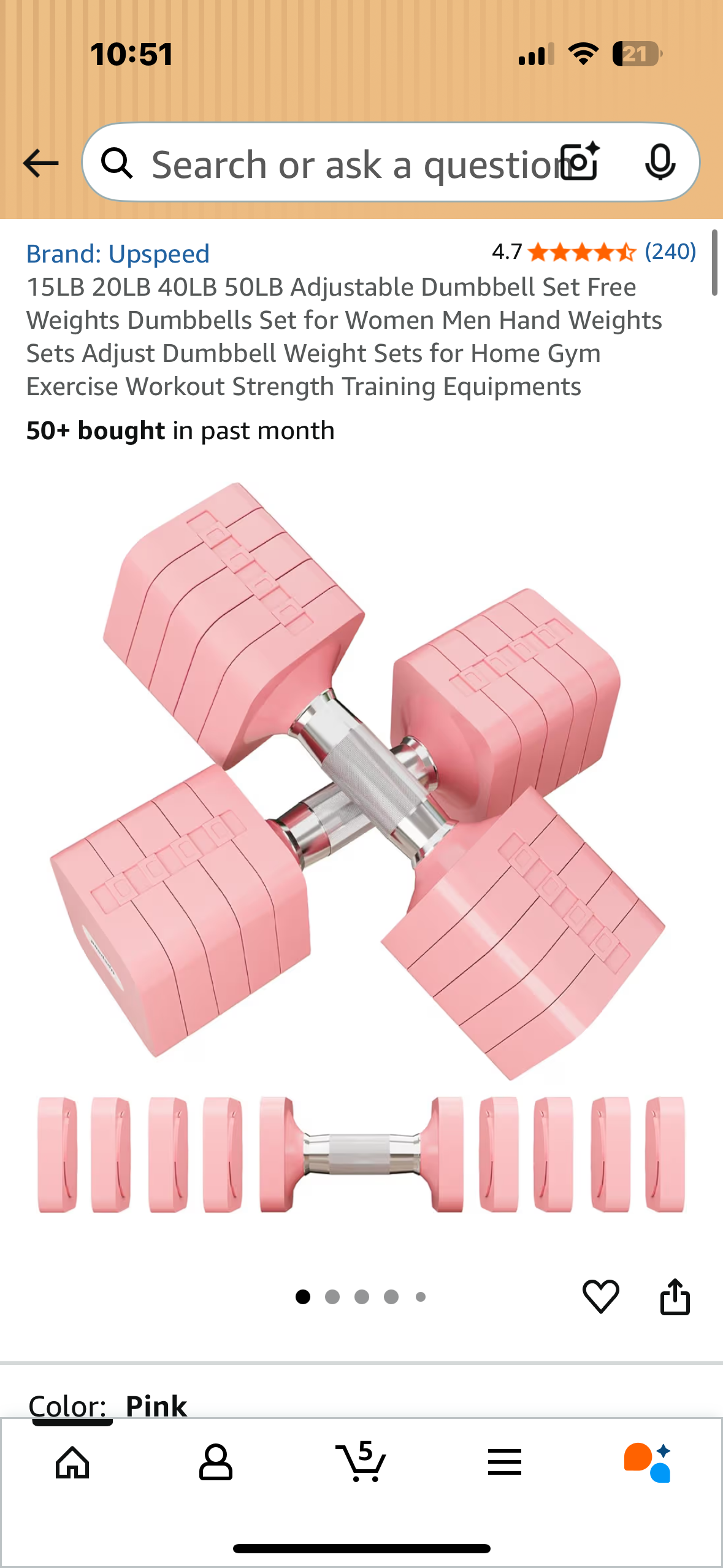 50LB Adjustable Dumbbell Set, Free Weights Set, Adjust Dumbbell Weight Sets for Home Gym Workout, Strength Training (W532)