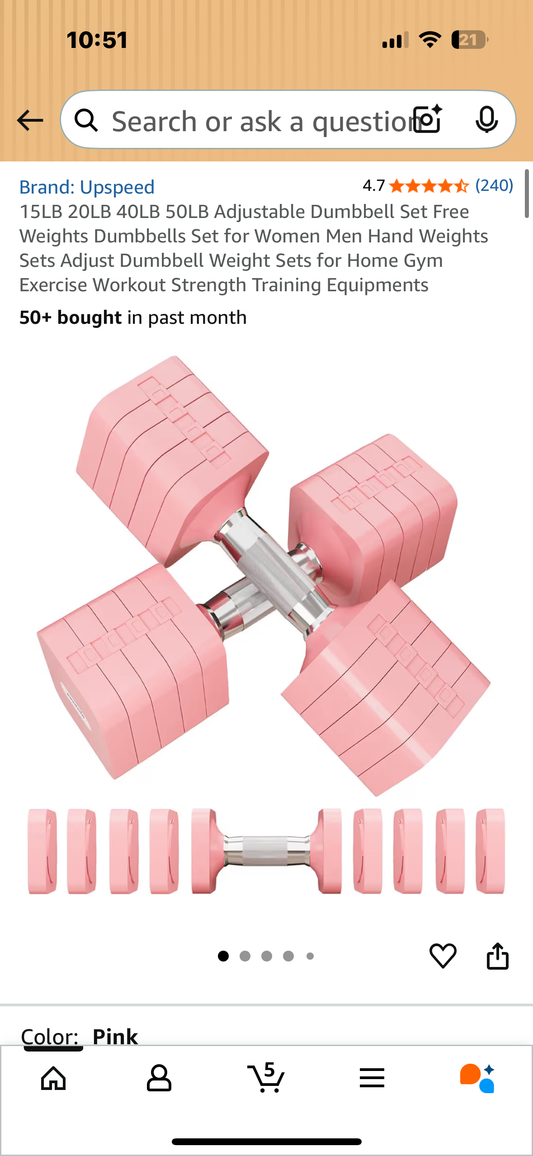 50LB Adjustable Dumbbell Set, Free Weights Set, Adjust Dumbbell Weight Sets for Home Gym Workout, Strength Training (W532)