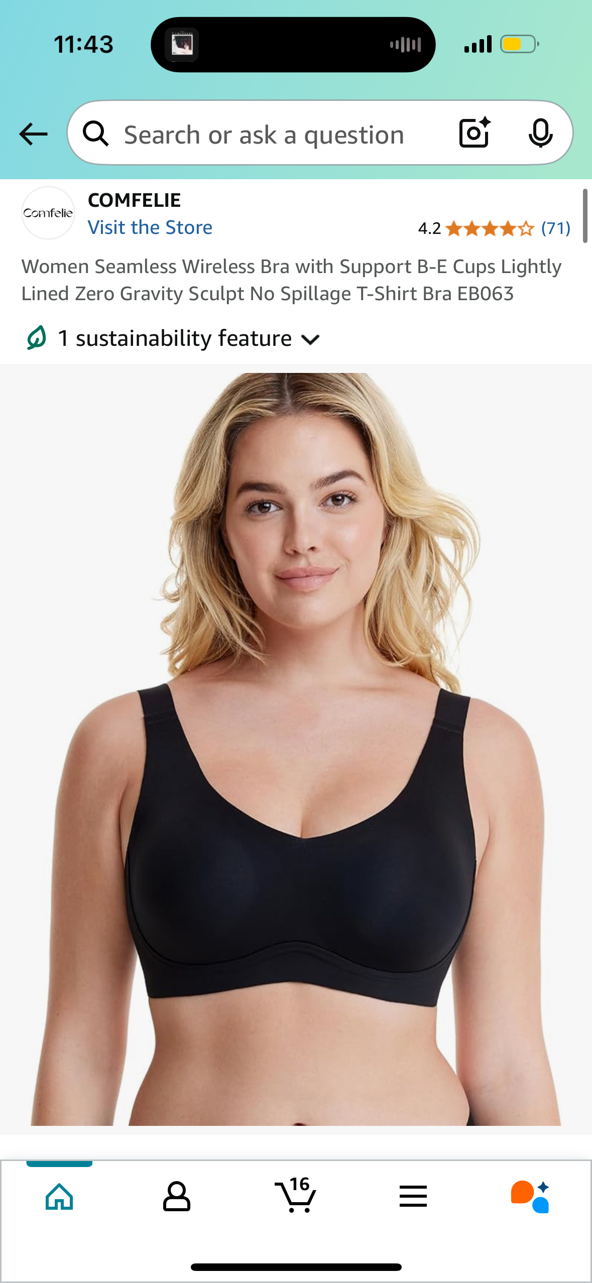 COMFELIE Wireless Bra with Support D-G Cups for Women Seamless Bra, Zero Gravity Sculpt 1-Inch Uplift Full Coverage Bra EB066 Black Small Plus