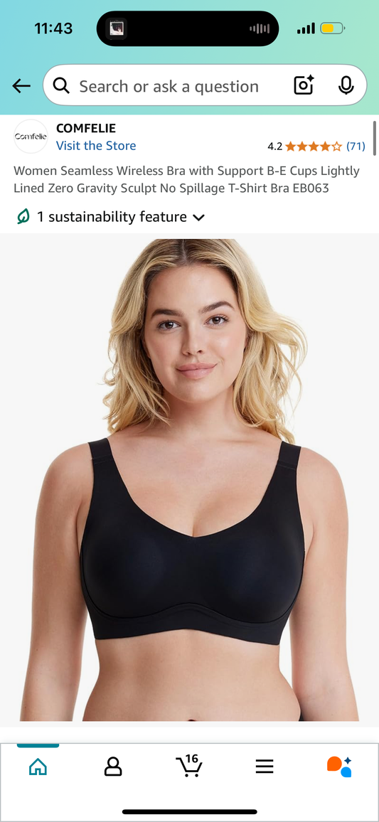 COMFELIE Wireless Bra with Support D-G Cups for Women Seamless Bra, Zero Gravity Sculpt 1-Inch Uplift Full Coverage Bra EB066 Black Small Plus