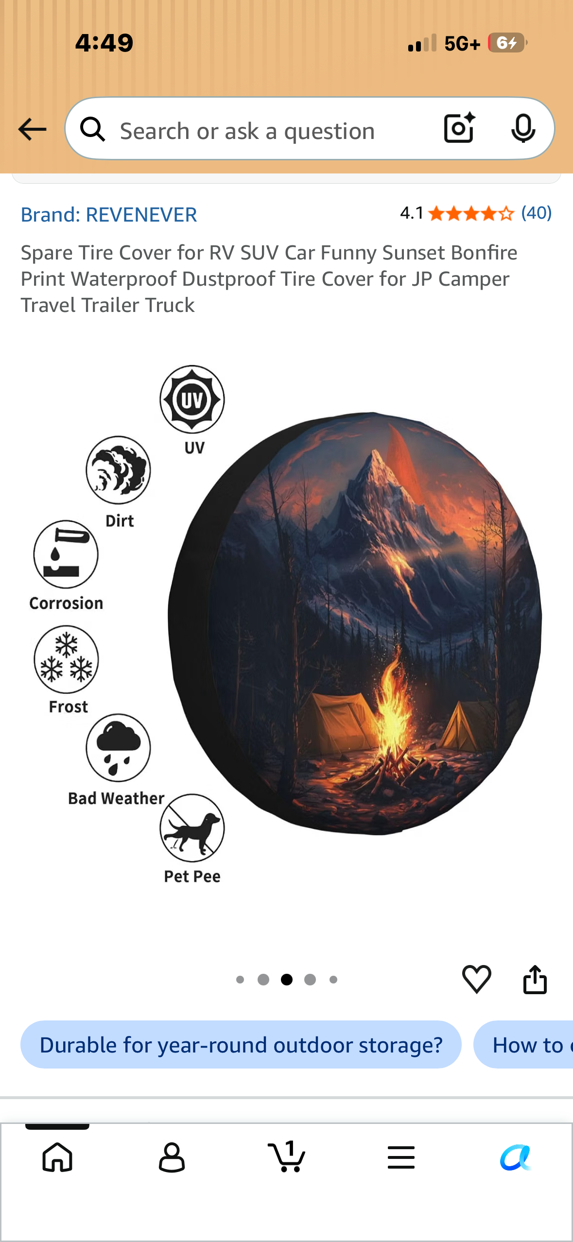 Spare Tire Cover for RV SUV Car Funny Sunset Bonfire Print Waterproof Dustproof Tire Cover for JP Camper Travel Trailer Truck (18” Tire Cover)