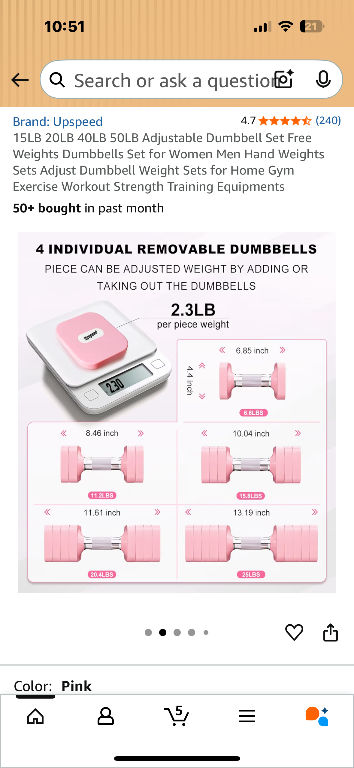 50LB Adjustable Dumbbell Set, Free Weights Set, Adjust Dumbbell Weight Sets for Home Gym Workout, Strength Training (W532)