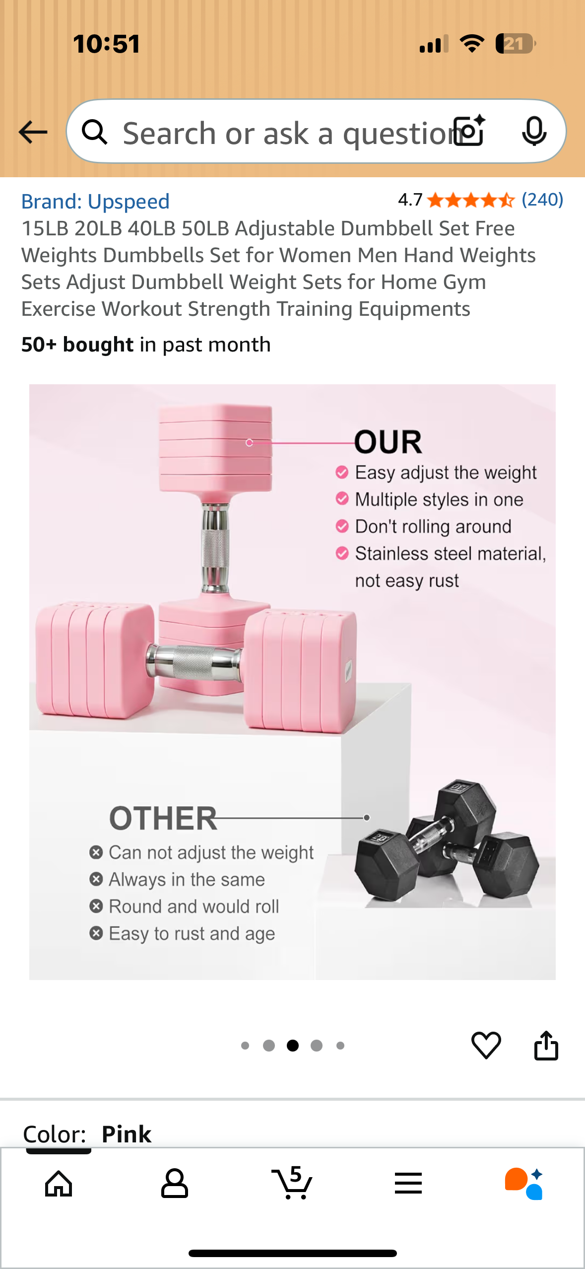 50LB Adjustable Dumbbell Set, Free Weights Set, Adjust Dumbbell Weight Sets for Home Gym Workout, Strength Training (W532)