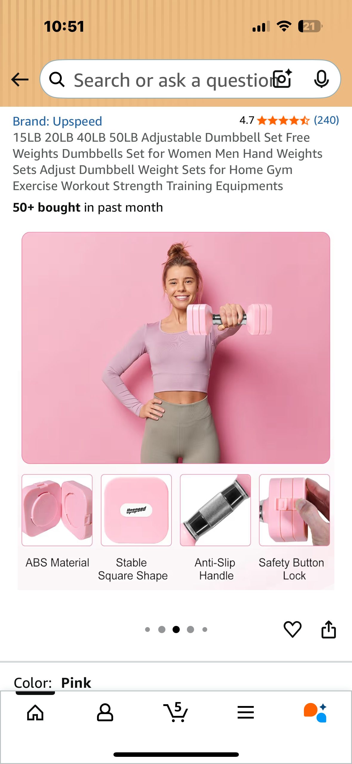 50LB Adjustable Dumbbell Set, Free Weights Set, Adjust Dumbbell Weight Sets for Home Gym Workout, Strength Training (W532)