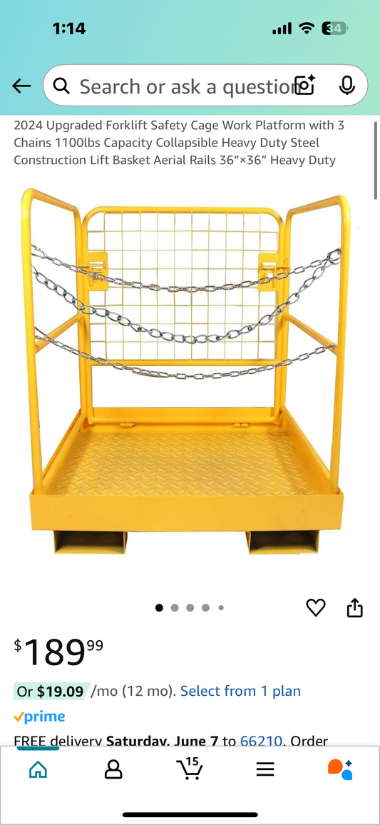 New - Forklift Safety Cage Work Platform, 1100lbs Capacity, 36”x36” (G742)