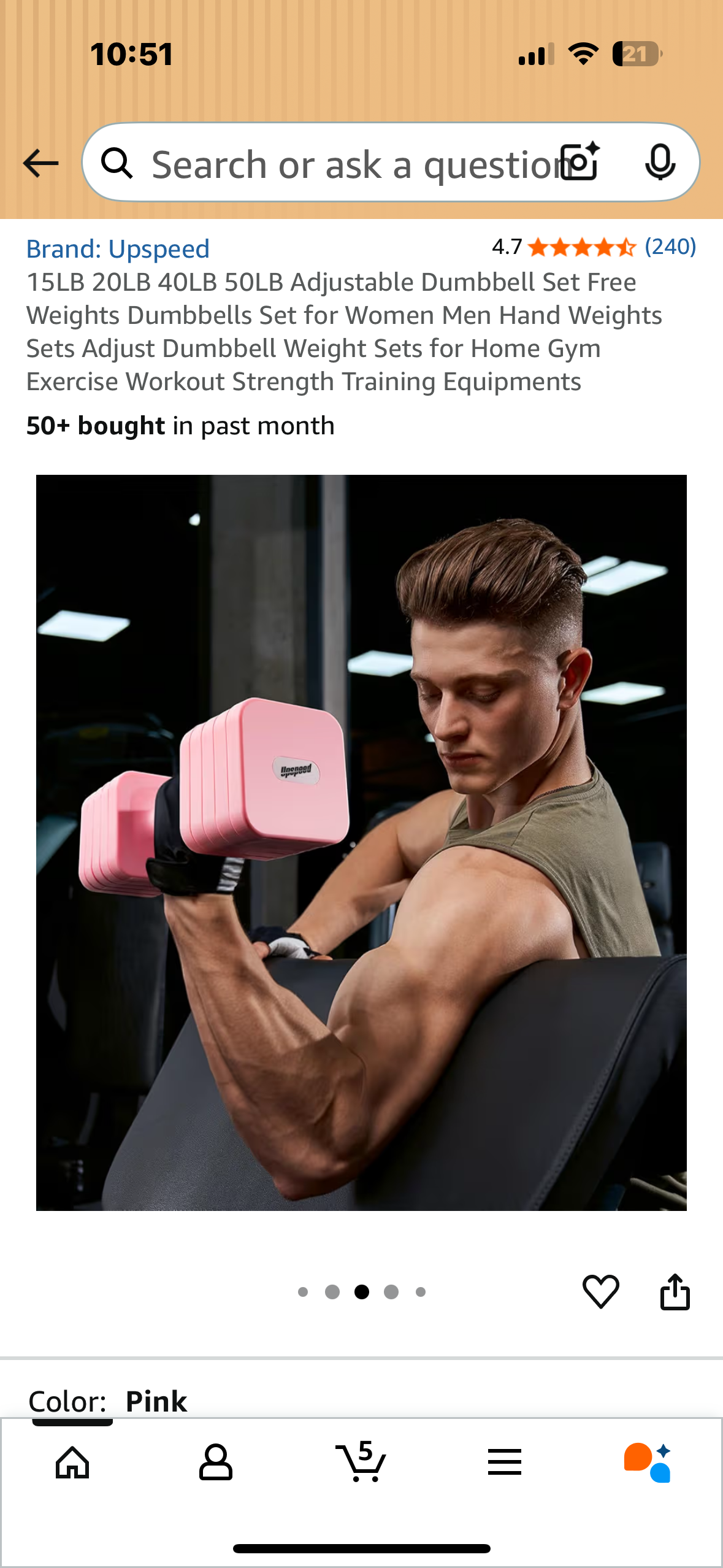 50LB Adjustable Dumbbell Set, Free Weights Set, Adjust Dumbbell Weight Sets for Home Gym Workout, Strength Training (W532)