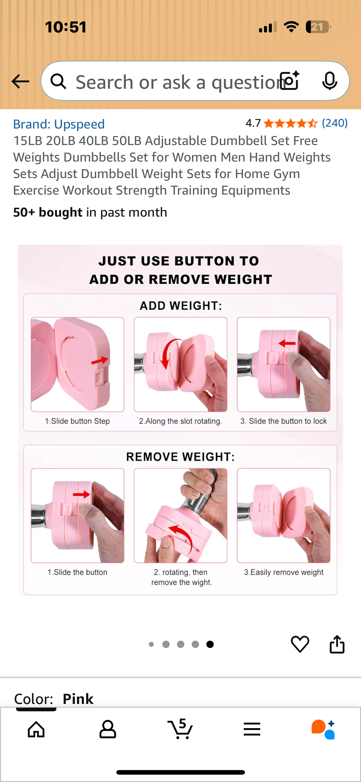 50LB Adjustable Dumbbell Set, Free Weights Set, Adjust Dumbbell Weight Sets for Home Gym Workout, Strength Training (W532)