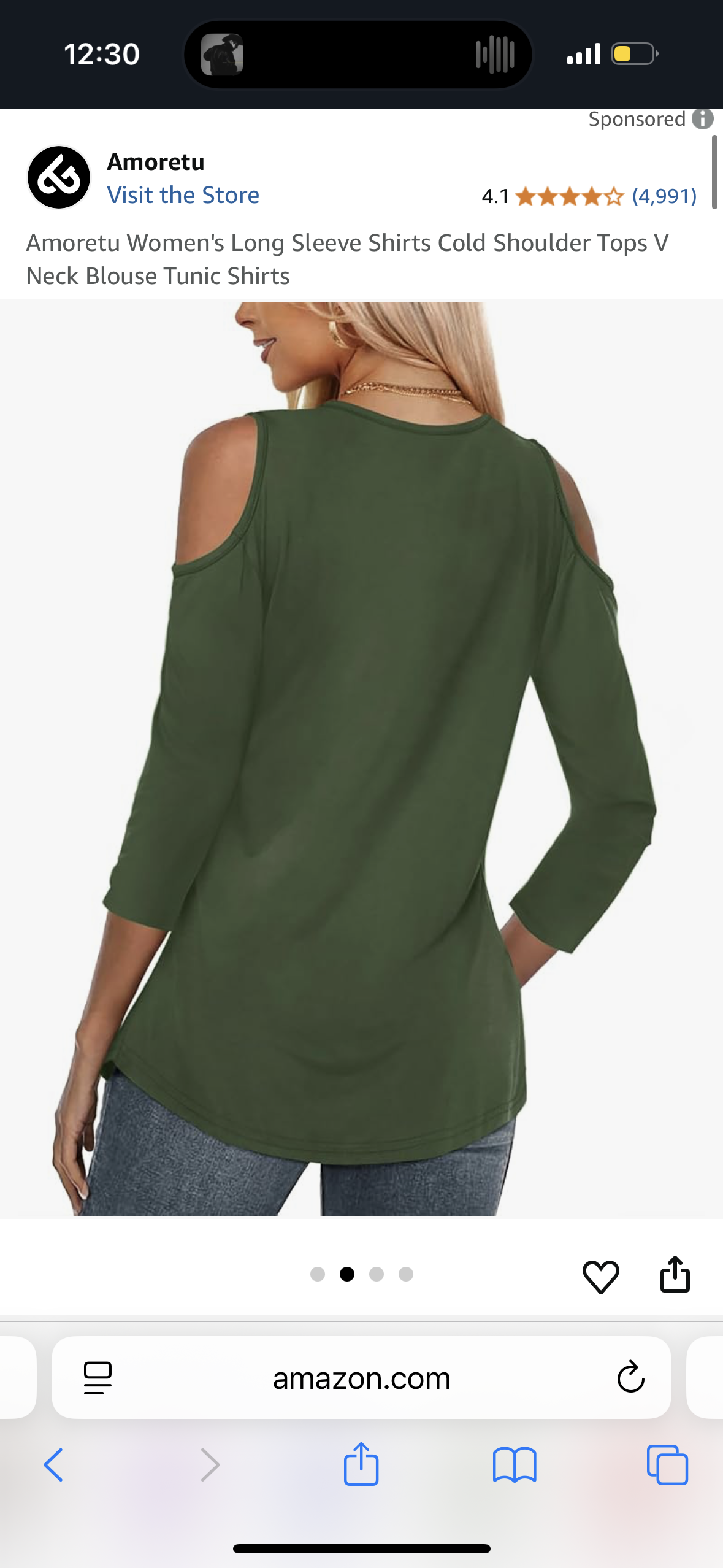 Amoretu Women's Long Sleeve Shirts Cold Shoulder Tops V Neck Blouse Tunic Shirts (Size Small)