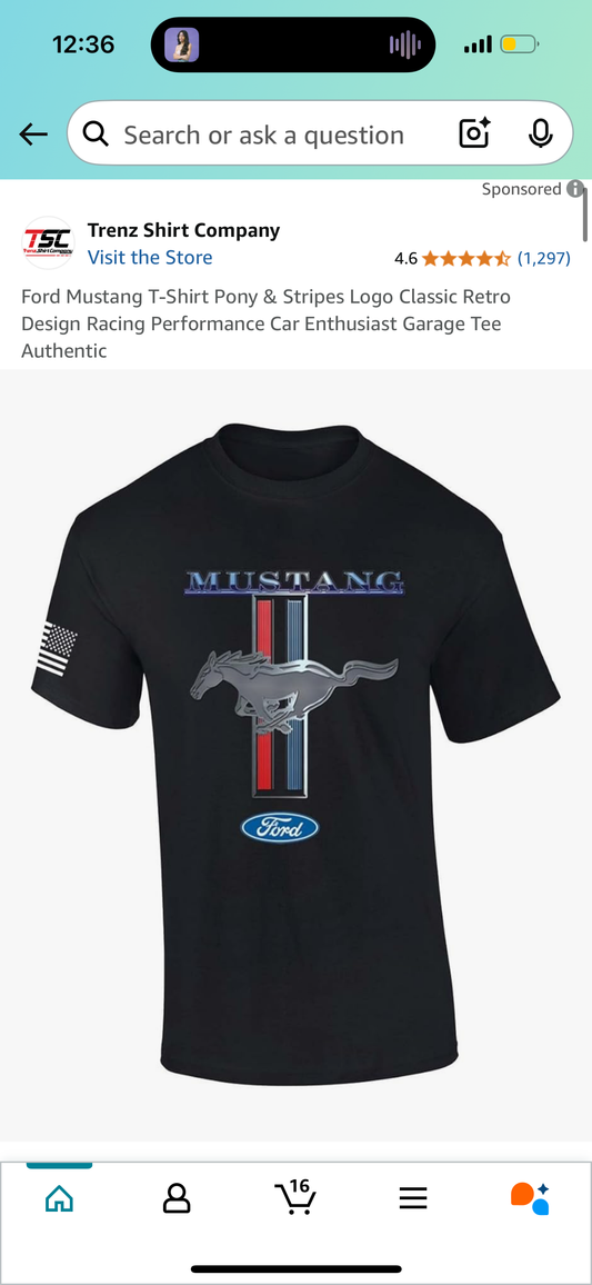 Ford Mustang T-Shirt Pony & Stripes Logo Classic Retro Design Racing Performance Car Enthusiast Garage Tee Authentic