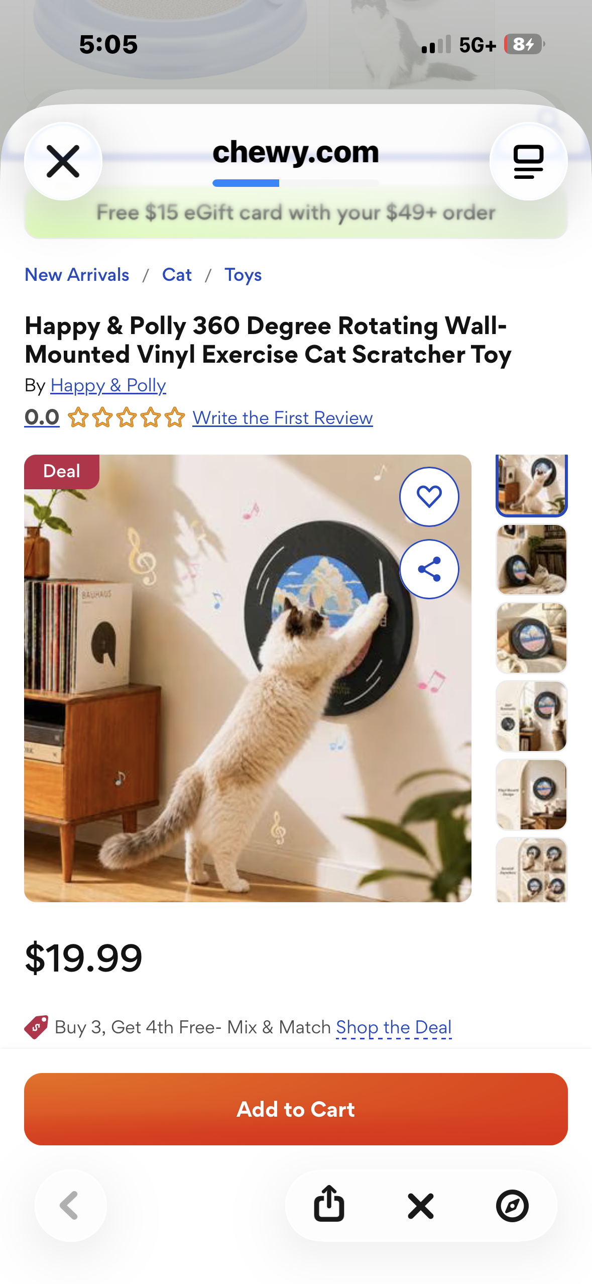360 Degree Rotating Wall-Mounted Vinyl Exercise Cat Scratcher Toy