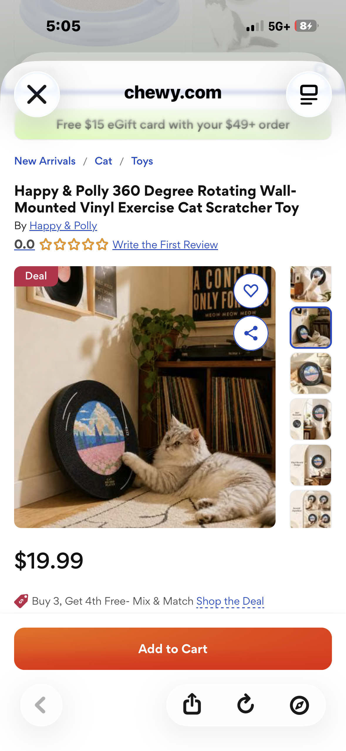 360 Degree Rotating Wall-Mounted Vinyl Exercise Cat Scratcher Toy