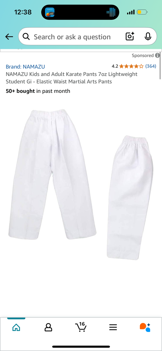 NAMAZU Kids and Adult Karate Pants 7oz Lightweight Student Gi - Elastic Waist Martial Arts Pants