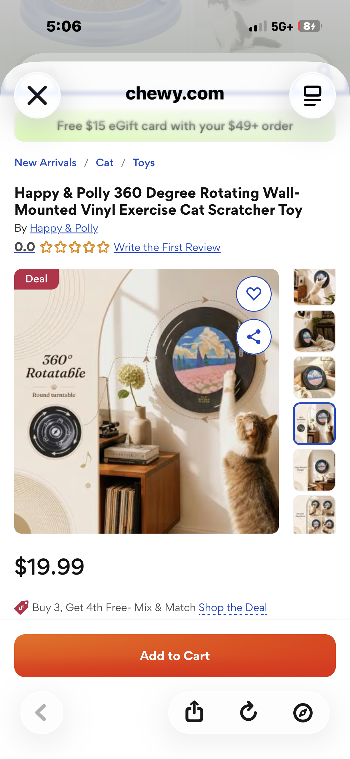 360 Degree Rotating Wall-Mounted Vinyl Exercise Cat Scratcher Toy