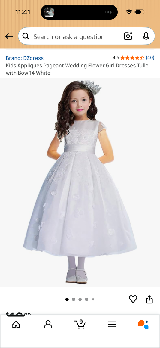 Kids Appliques Pageant Wedding Flower Girl Dresses Tulle with Bow, White (Size 14)