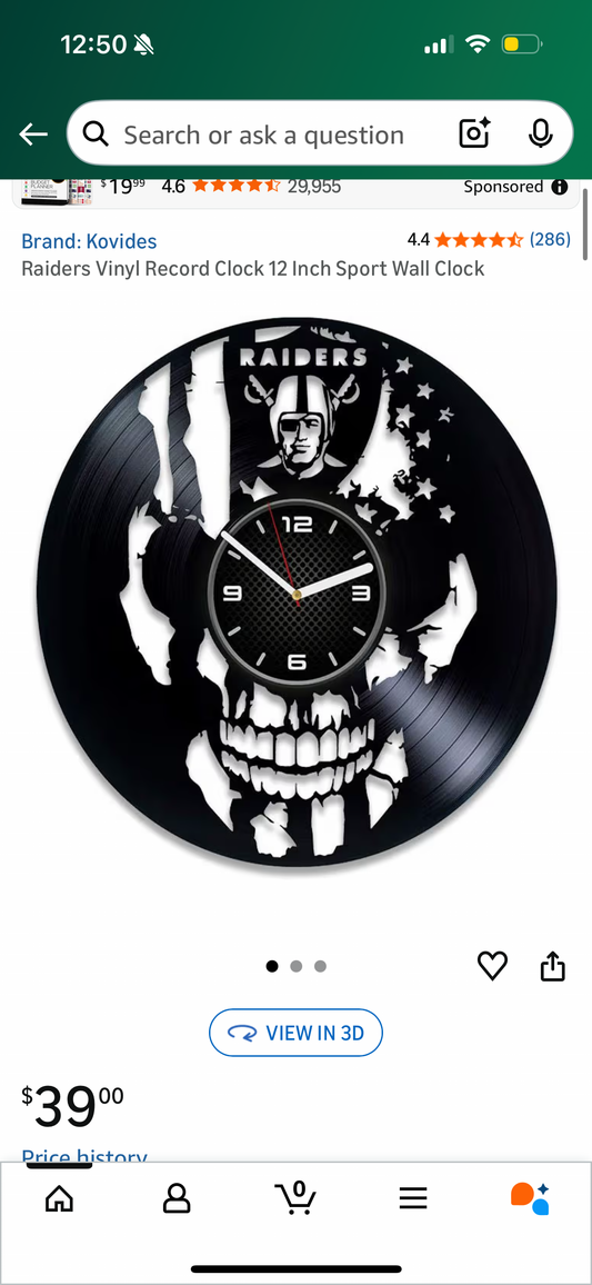 Raiders Vinyl Record Clock 12 Inch Sport Wall Clock