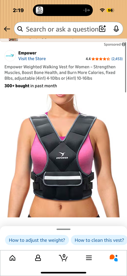 Empower Weighted Walking Vest for Women – Strengthen Muscles, Boost Bone Health, and Burn More Calories, fixed 8lbs, adjustable (4in1) 4-10lbs or (4in1) 10-16lbs