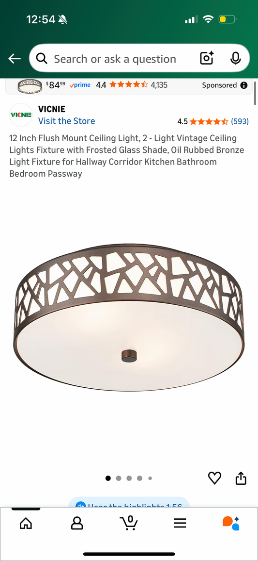 12 Inch Flush Mount Ceiling Light, 2 - Light Vintage Ceiling Lights Fixture with Frosted Glass Shade, Oil Rubbed Bronze Light Fixture for Hallway Corridor Kitchen Bathroom Bedroom Passway