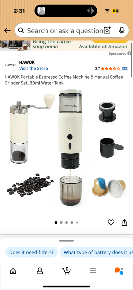 HAWOK Portable Espresso Coffee Machine & Manual Coffee Grinder Set, 80ml Water Tank