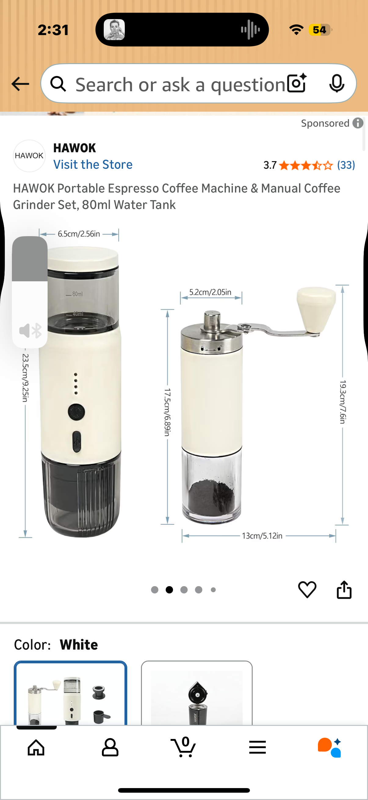 HAWOK Portable Espresso Coffee Machine & Manual Coffee Grinder Set, 80ml Water Tank