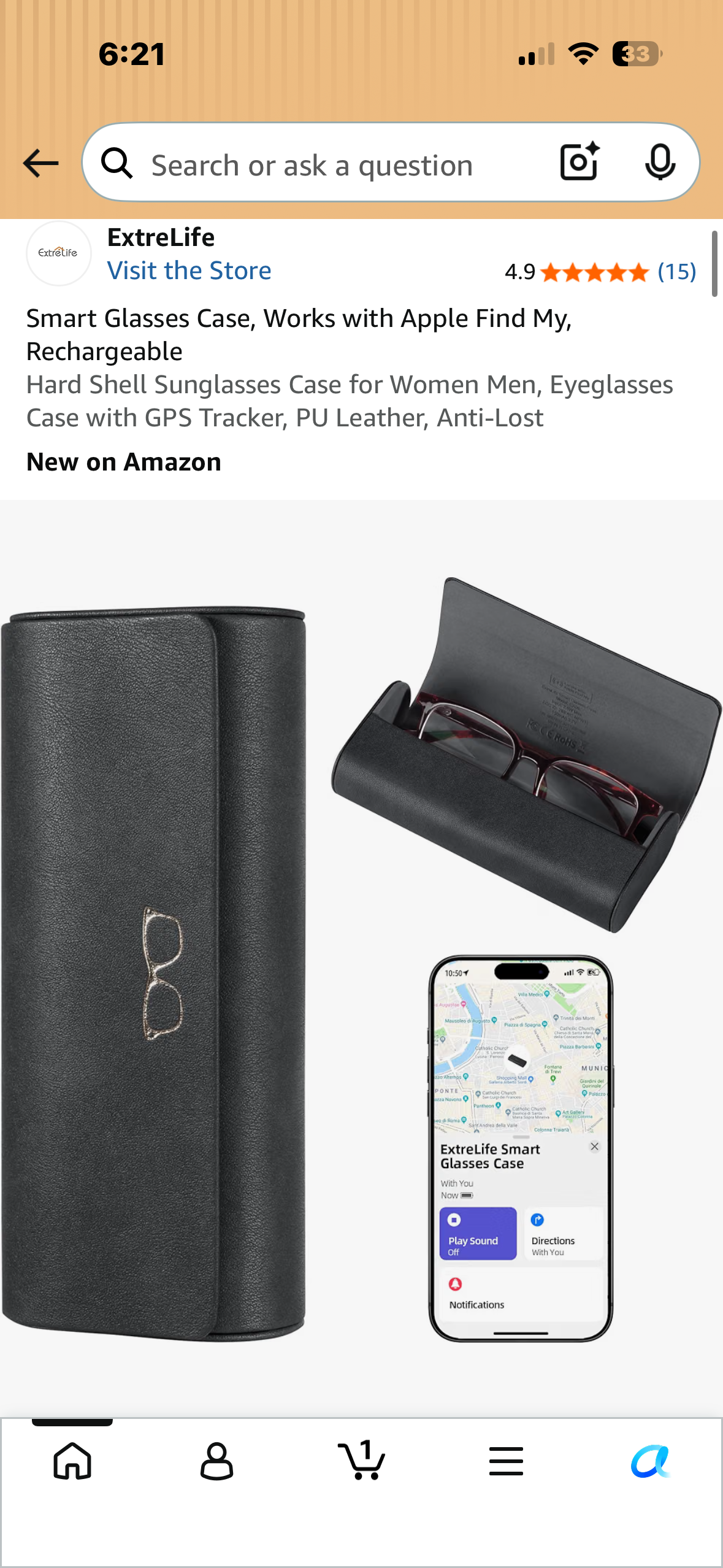 Smart Case for Glasses, Works with Apple Find My, Rechargeable Hard Shell Sunglasses Case for Women Men, Eyeglasses Case with GPS Tracker, PU Leather, Anti-Lost