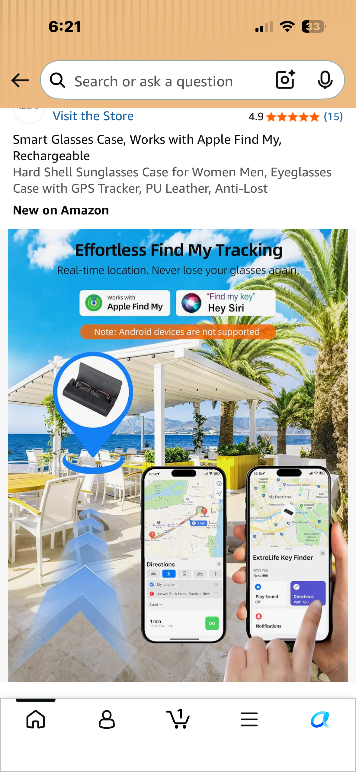 Smart Case for Glasses, Works with Apple Find My, Rechargeable Hard Shell Sunglasses Case for Women Men, Eyeglasses Case with GPS Tracker, PU Leather, Anti-Lost