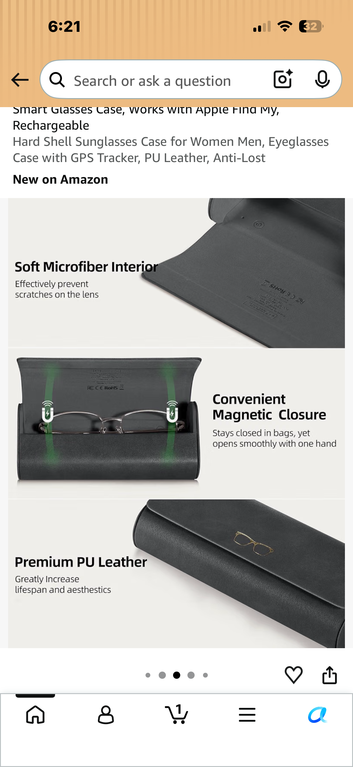 Smart Case for Glasses, Works with Apple Find My, Rechargeable Hard Shell Sunglasses Case for Women Men, Eyeglasses Case with GPS Tracker, PU Leather, Anti-Lost