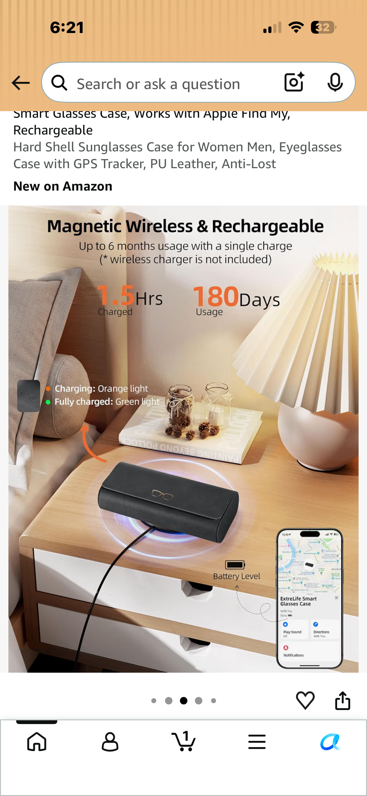Smart Case for Glasses, Works with Apple Find My, Rechargeable Hard Shell Sunglasses Case for Women Men, Eyeglasses Case with GPS Tracker, PU Leather, Anti-Lost