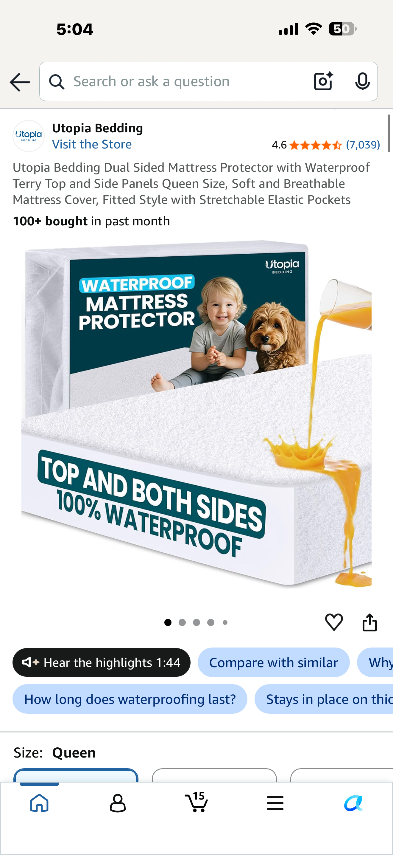 QUEEN Utopia Bedding Dual Sided Mattress Protector with Waterproof Terry Top and Side Panels Queen Size, Soft and Breathable Mattress Cover, Fitted Style with Stretchable Elastic Pockets