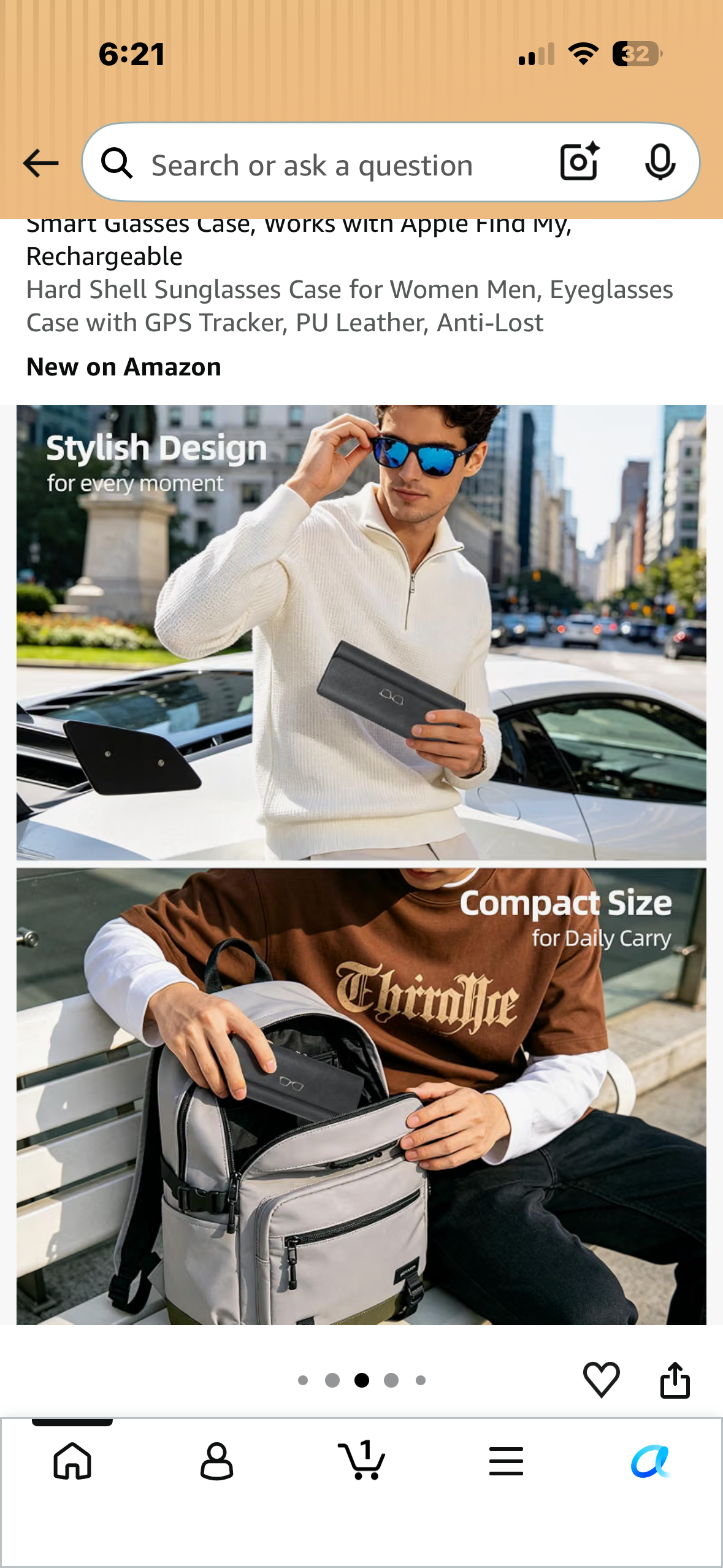Smart Case for Glasses, Works with Apple Find My, Rechargeable Hard Shell Sunglasses Case for Women Men, Eyeglasses Case with GPS Tracker, PU Leather, Anti-Lost