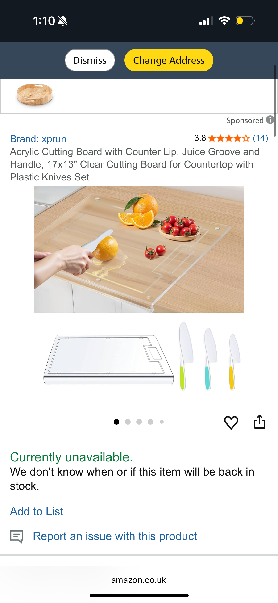 Acrylic Cutting Board with Counter Lip, Juice Groove and Handle, 17x13" Clear Cutting Board for Countertop with Plastic Knives Set