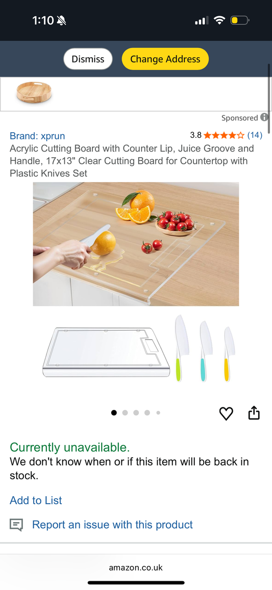 Acrylic Cutting Board with Counter Lip, Juice Groove and Handle, 17x13" Clear Cutting Board for Countertop with Plastic Knives Set
