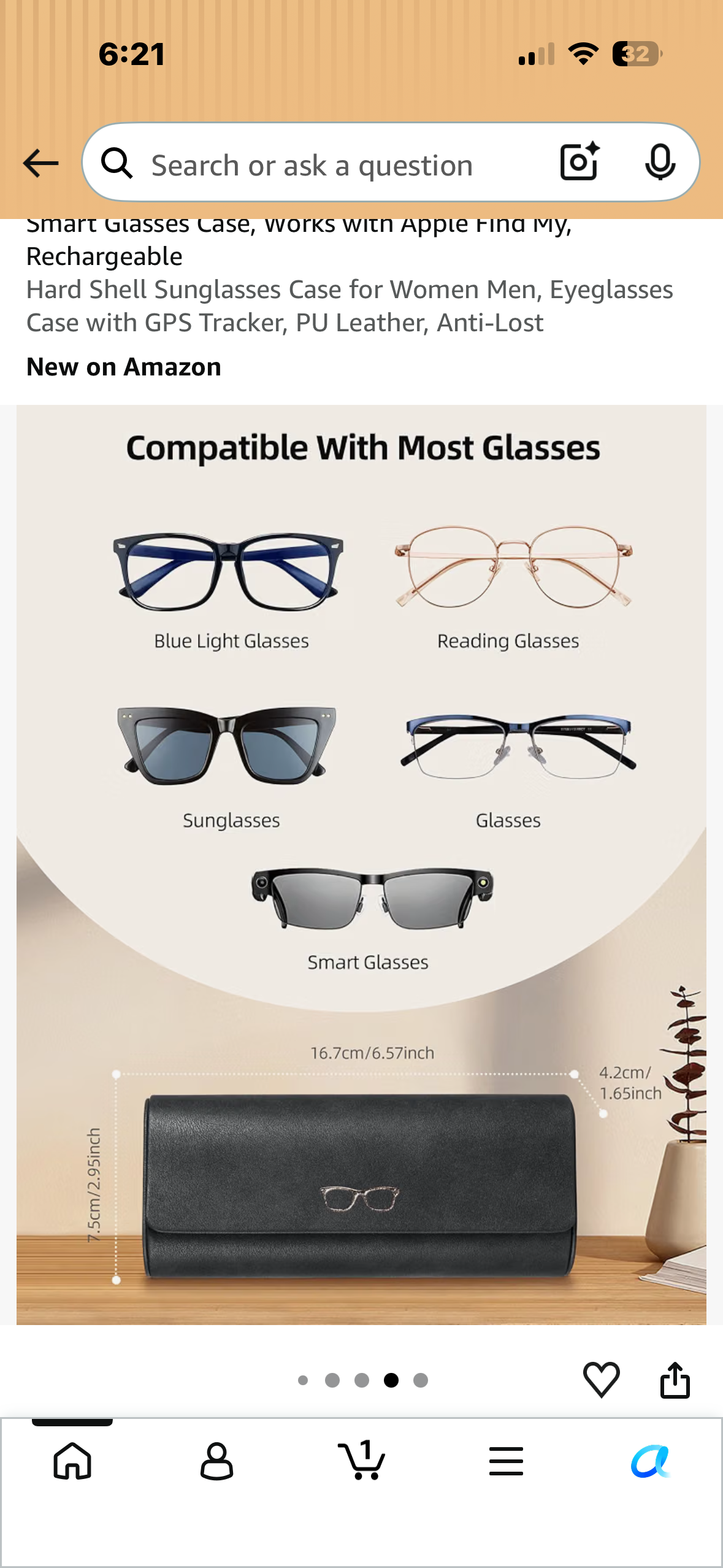 Smart Case for Glasses, Works with Apple Find My, Rechargeable Hard Shell Sunglasses Case for Women Men, Eyeglasses Case with GPS Tracker, PU Leather, Anti-Lost