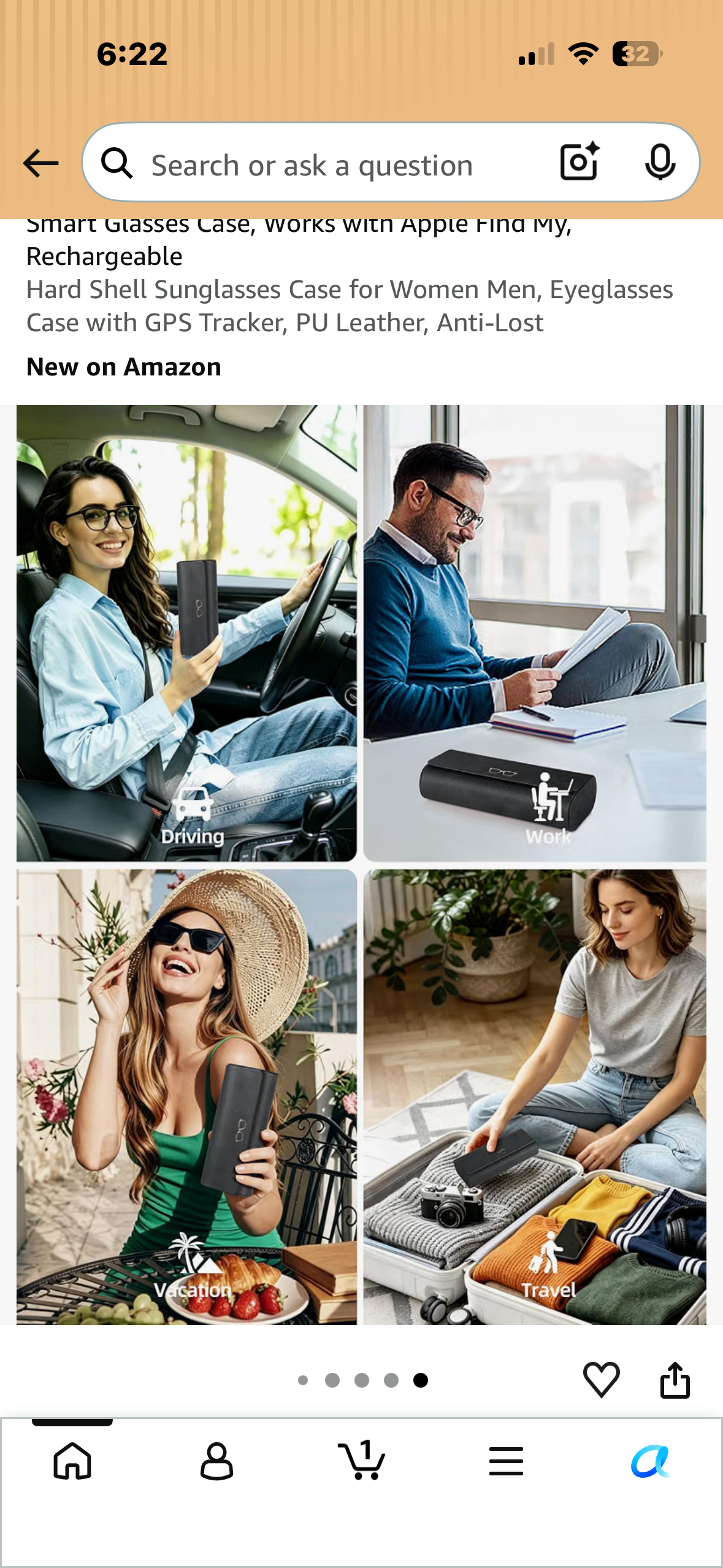 Smart Case for Glasses, Works with Apple Find My, Rechargeable Hard Shell Sunglasses Case for Women Men, Eyeglasses Case with GPS Tracker, PU Leather, Anti-Lost