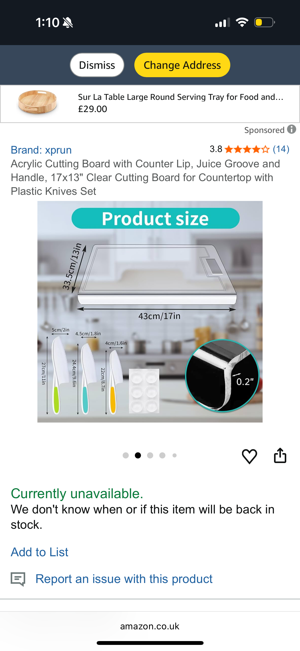 Acrylic Cutting Board with Counter Lip, Juice Groove and Handle, 17x13" Clear Cutting Board for Countertop with Plastic Knives Set