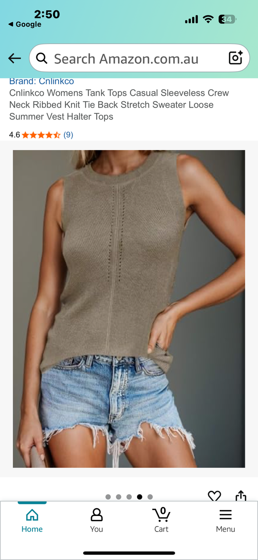 Women’s Casual Sleeveless Crew Neck Ribbed Knit Tie Back Loose Halter Sweater Top (Size S)