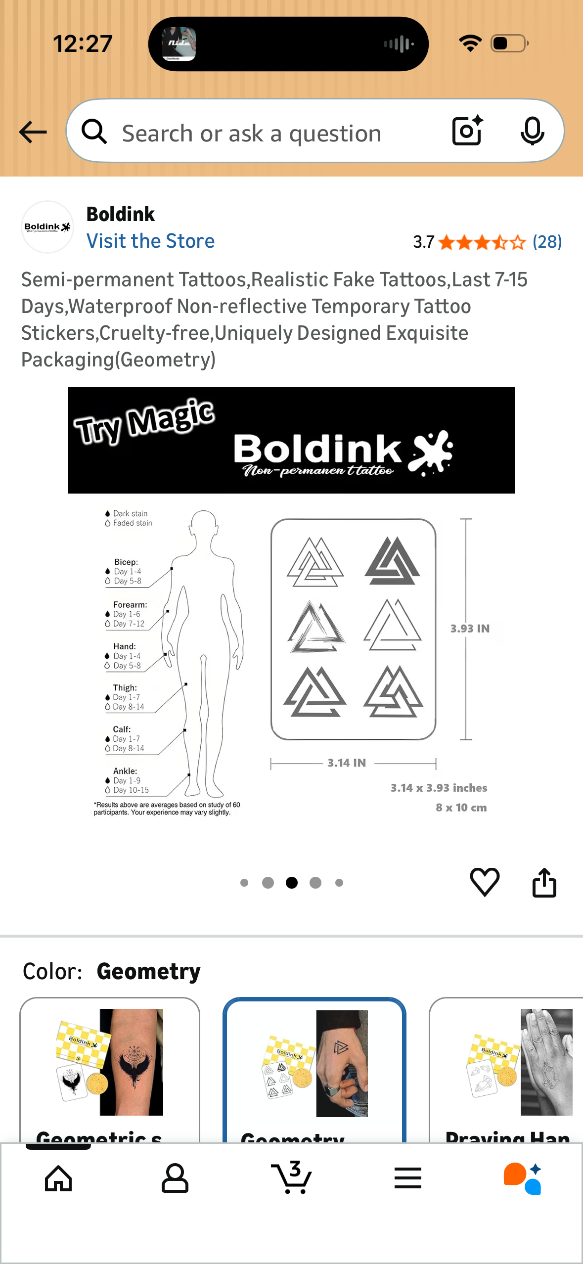 Semi-permanent Tattoos,Realistic Fake Tattoos,Last 7-15 Days, Waterproof Non-reflective Temporary Tattoo Stickers, Cruelty-free, Uniquely Designed Exquisite Packaging(Geometry)