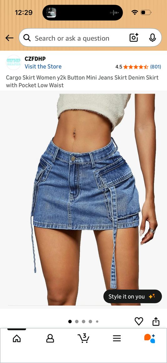 Cargo Skirt Women y2k Button Mini Jeans Skirt Denim Skirt with Pocket Low Waist (Size Large)
