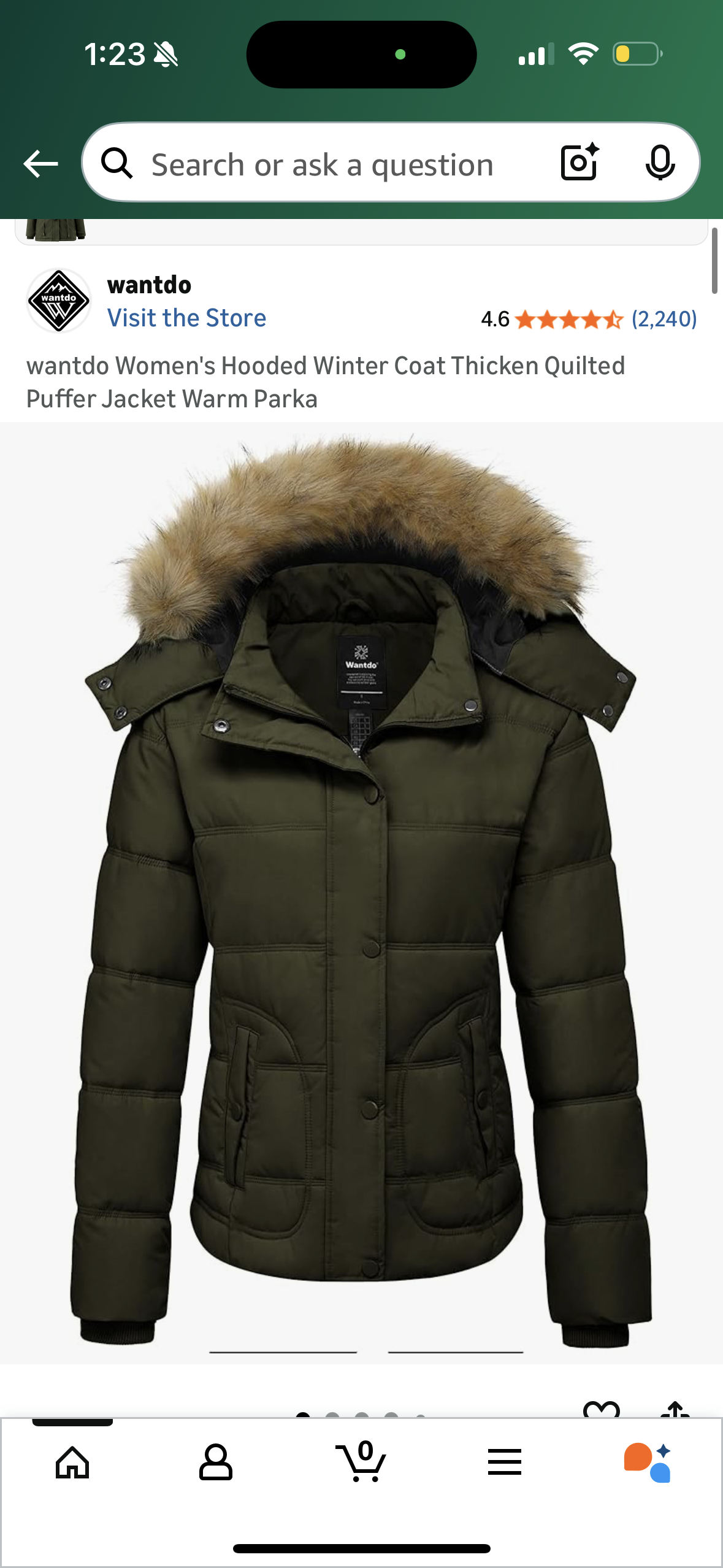 Wantdo Green Hooded Winter Coat, Fleece Lined, 4 Pockets, Faux Fur Hood Puffer Coat (Size 8)