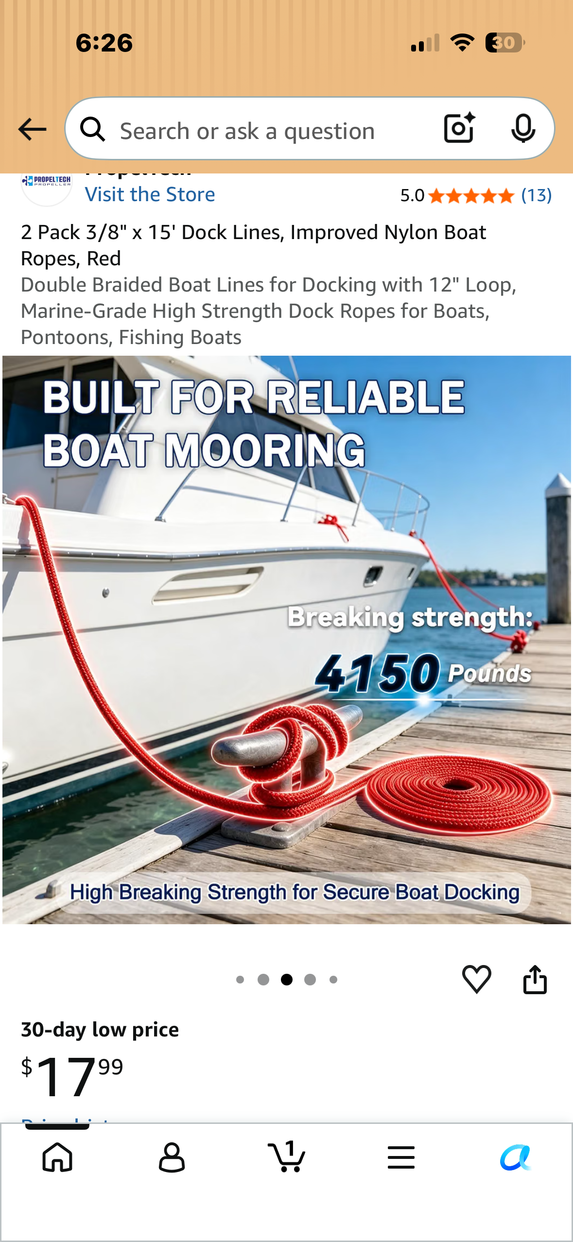 2 Pack 3/8" x 15' Dock Lines, Improved Nylon Boat Ropes, Red Double Braided Boat Lines for Docking with 12" Loop, Marine-Grade High Strength Dock Ropes for Boats, Pontoons, Fishing Boats