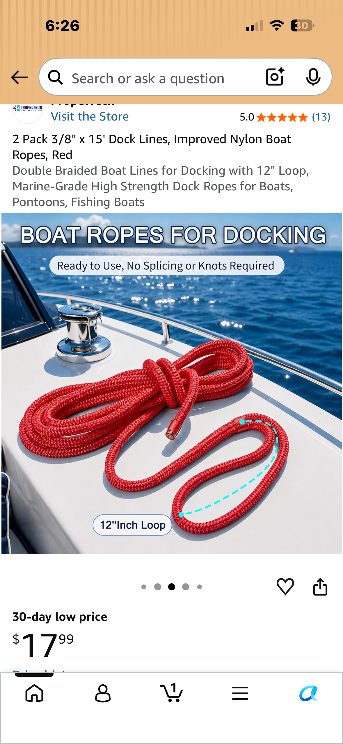 2 Pack 3/8" x 15' Dock Lines, Improved Nylon Boat Ropes, Red Double Braided Boat Lines for Docking with 12" Loop, Marine-Grade High Strength Dock Ropes for Boats, Pontoons, Fishing Boats