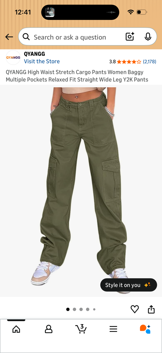 QYANGG High Waist Stretch Cargo Pants Women Baggy Multiple Pockets Relaxed Fit Straight Wide Leg Y2K Pants (Size X-Large)