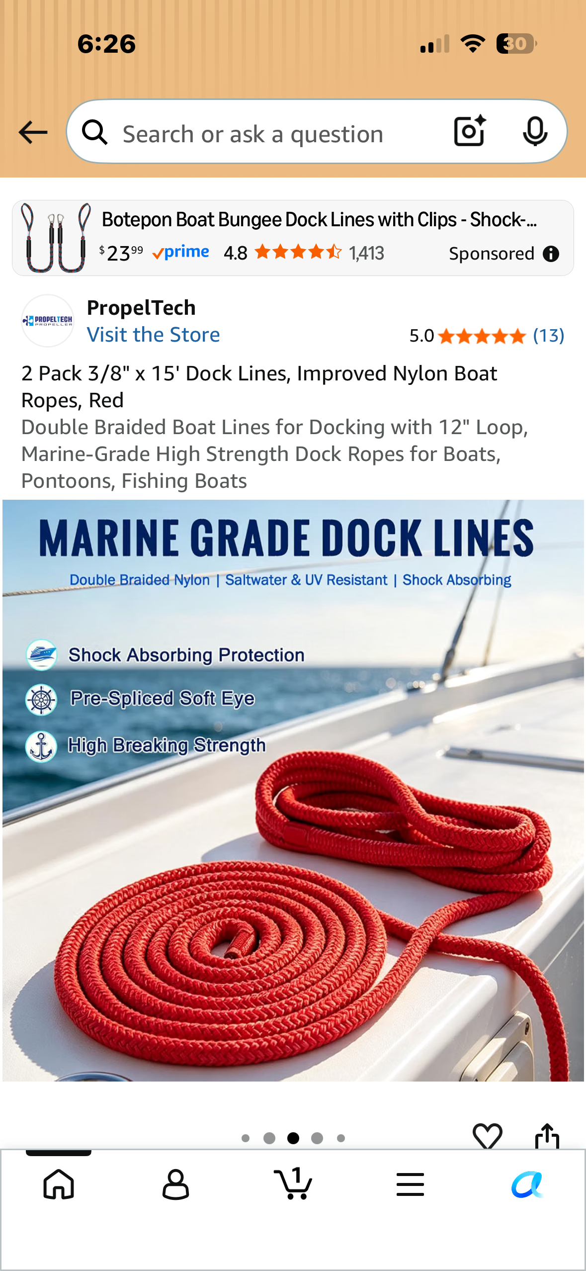 2 Pack 3/8" x 15' Dock Lines, Improved Nylon Boat Ropes, Red Double Braided Boat Lines for Docking with 12" Loop, Marine-Grade High Strength Dock Ropes for Boats, Pontoons, Fishing Boats