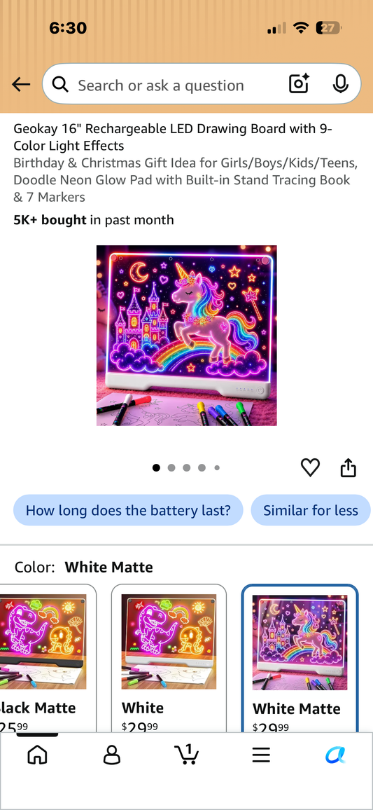 16" Rechargeable LED Drawing Board, 8 Color 6 Modes, Slim & Lightweight Body,Neon Light Up Drawing Tablet with Stand, 7 Markers & Tracing Book