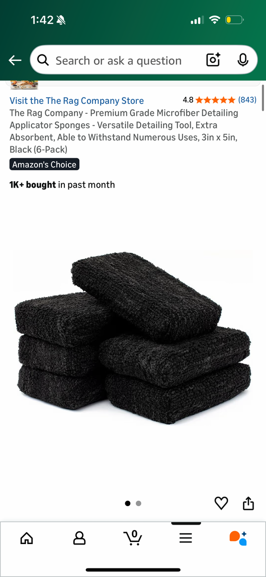 The Rag Company - Premium Grade Microfiber Detailing Applicator Sponges - Versatile Detailing Tool, Extra Absorbent, Able to Withstand Numerous Uses, 3in x 5in, Black (6-Pack)